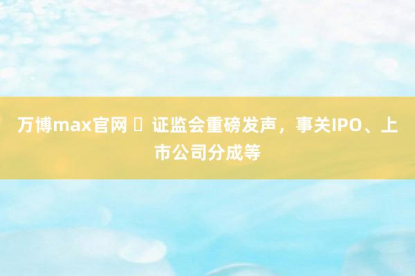 万博max官网 ​证监会重磅发声，事关IPO、上市公司分成等